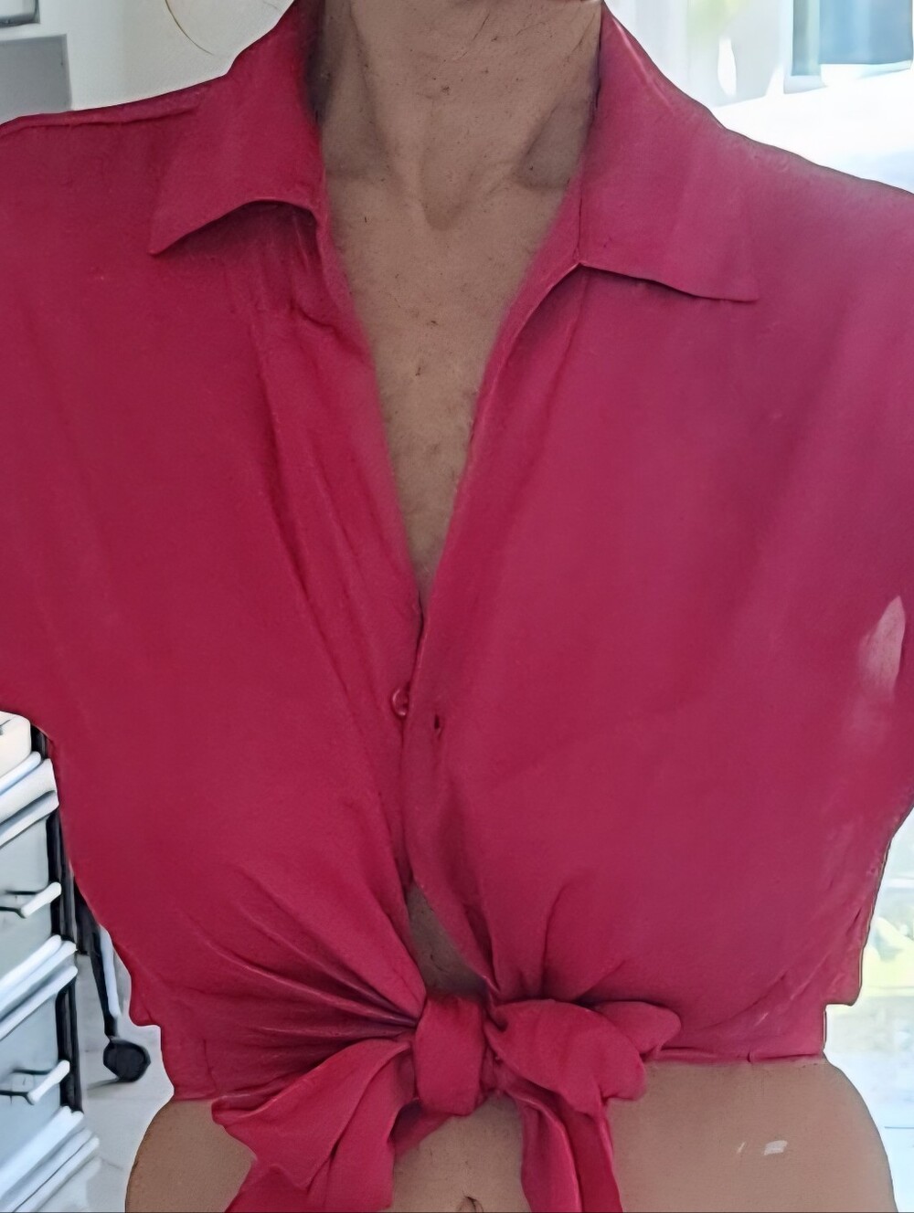 Have Hot Pink Tie-Front Button Down Shirt